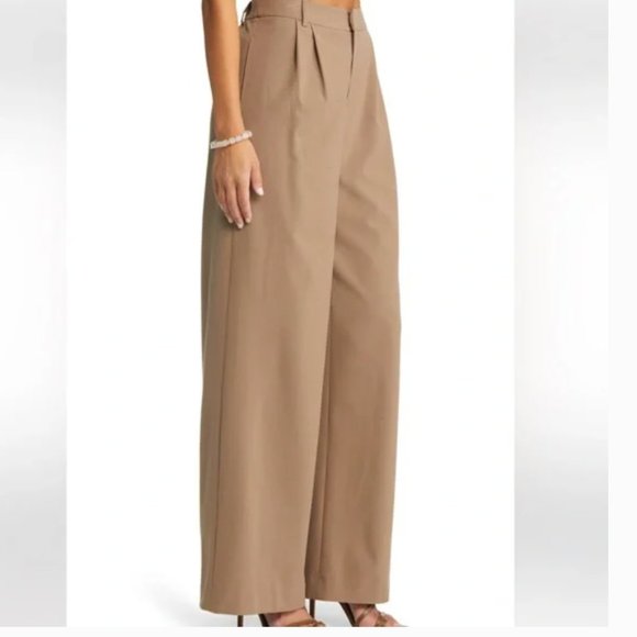 Open Edit Relaxed Waist Wide Leg Trousers in Brown Caribou Size M - Picture 4 of 12